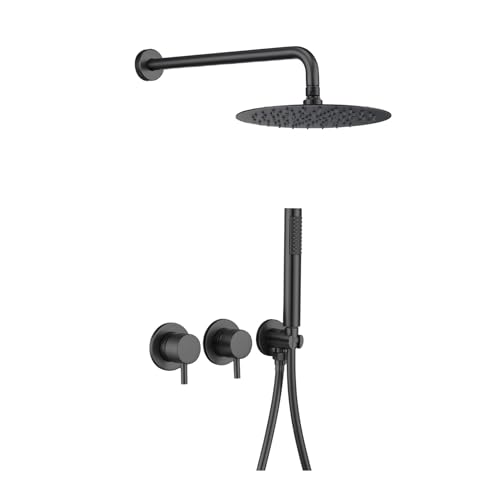 Luxuriöses Duschkopfsystem Zur Wandmontage In Gun Grey – Minimalistisches Design Mit Doppelgriff-Heiß- Und Kaltwasserhahn(Matte Black) von ILJXPOZB