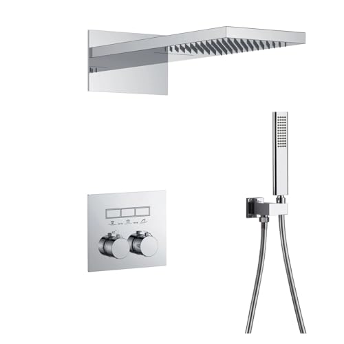 Luxuriöses Thermostatisches Duschsystem Aus Messing In Gun Grey – Wandmontierter Warm- Und Kaltwasserhahn For Badezimmer(Chrome 3) von ILJXPOZB
