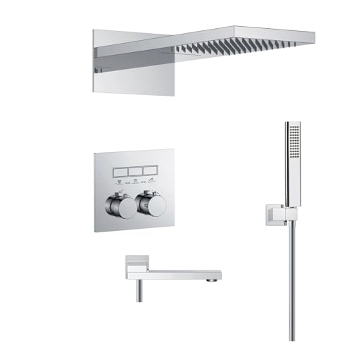 Luxuriöses Thermostatisches Duschsystem Aus Messing In Gun Grey – Wandmontierter Warm- Und Kaltwasserhahn For Badezimmer(Chrome 4) von ILJXPOZB