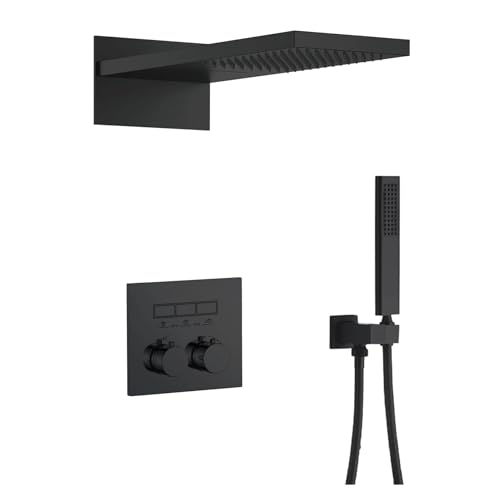 Luxuriöses Thermostatisches Duschsystem Aus Messing In Gun Grey – Wandmontierter Warm- Und Kaltwasserhahn For Badezimmer(Matte Black 3) von ILJXPOZB