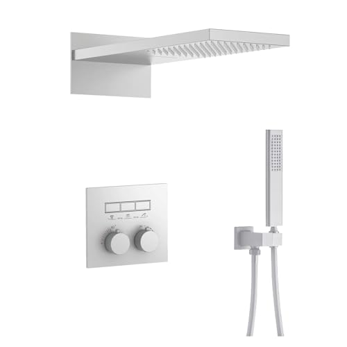Luxuriöses Thermostatisches Duschsystem Aus Messing In Gun Grey – Wandmontierter Warm- Und Kaltwasserhahn For Badezimmer(White 3) von ILJXPOZB