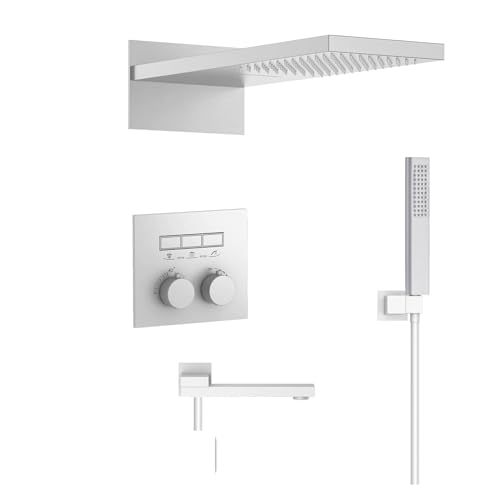 Luxuriöses Thermostatisches Duschsystem Aus Messing In Gun Grey – Wandmontierter Warm- Und Kaltwasserhahn For Badezimmer(White 4) von ILJXPOZB