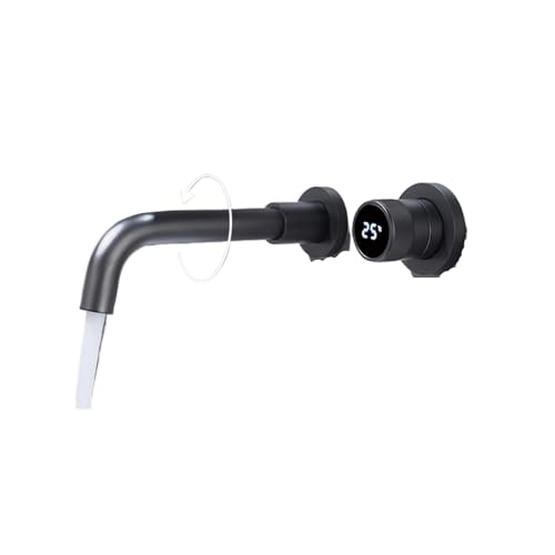 Schwarzer Messing-Badezimmerhahn, Verstecktes Intelligentes Digitaldisplay-Design, Einhebel-2-Loch-Waschtischhahn Mit Doppelsteuerung For Kalt- Und Warmwasser(Brushed Grey) von ILJXPOZB
