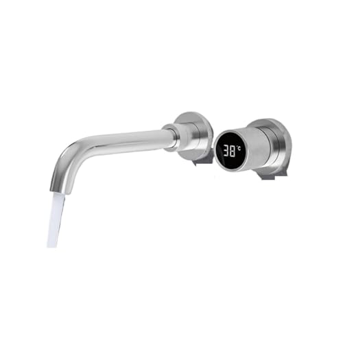 Schwarzer Messing-Badezimmerhahn, Verstecktes Intelligentes Digitaldisplay-Design, Einhebel-2-Loch-Waschtischhahn Mit Doppelsteuerung For Kalt- Und Warmwasser(Chrome) von ILJXPOZB