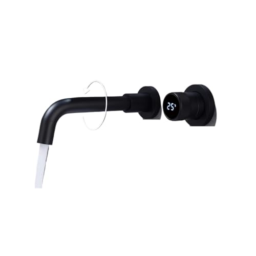 Schwarzer Messing-Badezimmerhahn, Verstecktes Intelligentes Digitaldisplay-Design, Einhebel-2-Loch-Waschtischhahn Mit Doppelsteuerung For Kalt- Und Warmwasser(Matte Black) von ILJXPOZB