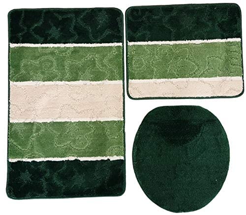 ILK Gökyildiz Bad Teppich Set Orion Muster 50cm X 80cm ohne Ausschnitt gerade für Hänge WC (Dunkelgrün Grün Beige) von ILK