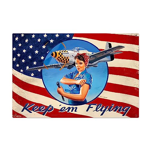 ILKSTI Rosie Riveter Keep em Flying Patriotic WWII Blechschilder Vintage-Dekoration für Bars, Diner, Cafés, Pubs, Garage, Zuhause, Wandkunst, Poster, Metallplaketten 30 x 20 cm von ILKSTI