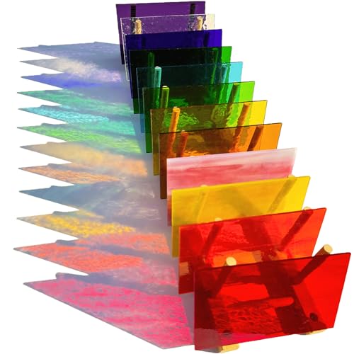 ILLUCKAI 12 Bögen Regenbogen Transparent Buntglasscheibe, 10,2 x 15,2 cm Kathedrale Glas Buntglas Zubehör, schillerndes Kunstglas für Buntglasprojekte und Mosaikherstellung Handwerk von ILLUCKAI