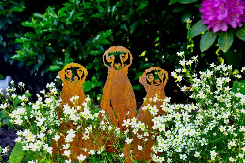 ILLUMINO Dekofigur Gartendeko Erdmännchen 3er Set Garten/Dekostecker Beet Garten (3 St) von ILLUMINO
