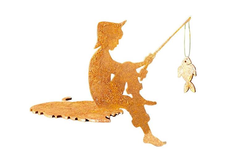 ILLUMINO Kantenhocker Kantenhocker Angler mit Blatt Sitzenbleiber Gartendeko Metall Rost (1 St) von ILLUMINO