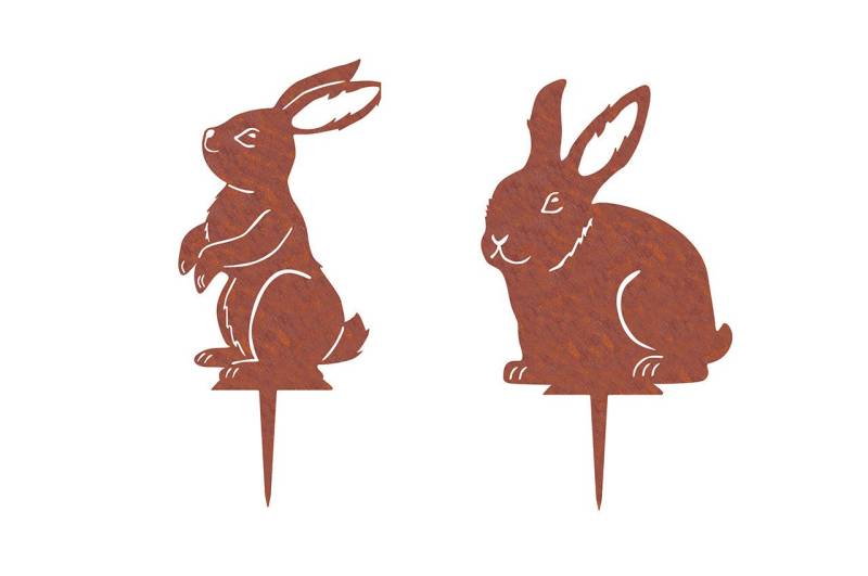 ILLUMINO Gartenstecker Gartenstecker, Beetstecker 2er Set Hase Rostdeko, Stahl, Topf von ILLUMINO