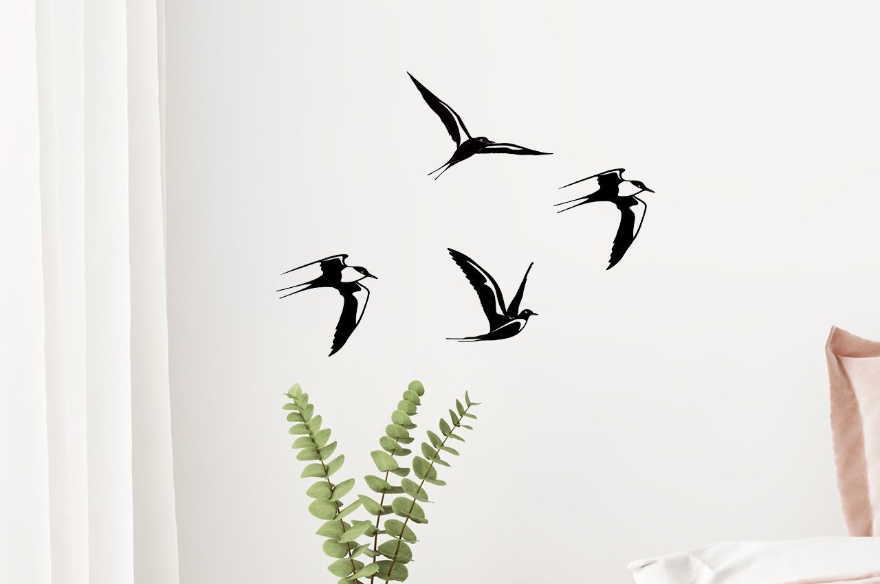ILLUMINO Wanddekoobjekt Metall Wanddeko Kunst Flussseeschwalbe 4er Set für Wohnung und Garten Vogel Gartendeko Wohn Wand Deko von ILLUMINO
