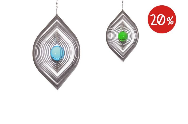 ILLUMINO Deko-Windrad Windspiel 2er Set Blatt 35mm und Blatt 50mm mit grüner Glaskugel (2 St) von ILLUMINO