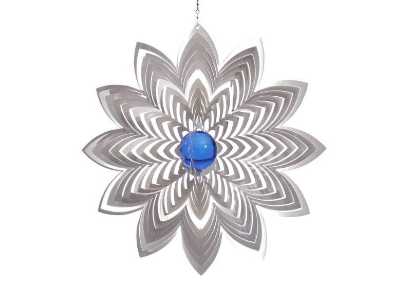 ILLUMINO Windspiel Edelstahl Windspiel Azalea mit saphirblauer 35mm Glaskugel Garten von ILLUMINO