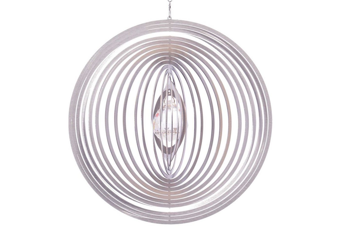 ILLUMINO Windspiel Edelstahl Windspiel Circolo -L mit klarer 30mm Kristallkugel Metall Windspiel für Garten und Wohnung Gartendeko Wohn und Fenster Deko von ILLUMINO