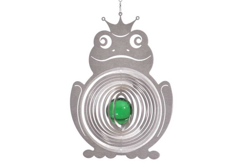 ILLUMINO Windspiel Edelstahl Windspiel Froschkönig mit smaragdgrüner 35mm Glaskugel von ILLUMINO