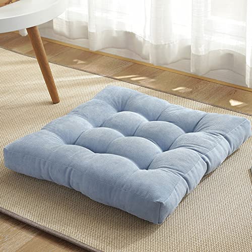 Volltonfarbe Corduroy Sitzkissen, Dicke Weich Bequeme Stuhlkissen Quadratisches Wendekissen Sitzpolster Meditationskissen Sitzauflage Bodenkissen für Balkon Tatami Wohnzimmer-Blau 2-38x38cm(15x15in) von ILMF