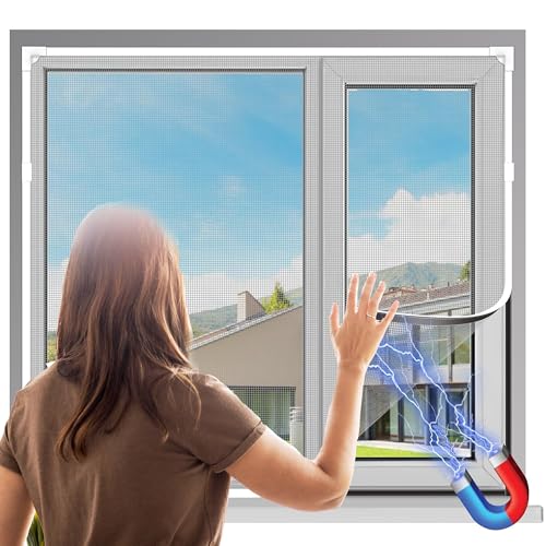 ILMFMY Magnetfliegengitter 130x150cm – Insektenschutz ohne Bohren mit selbstschließendem Glasfasernetz, Haustierfreundliches Fliegengitter für Fenster/Türen, Einfache Montage in Elegant Hellgrau von ILMFMY