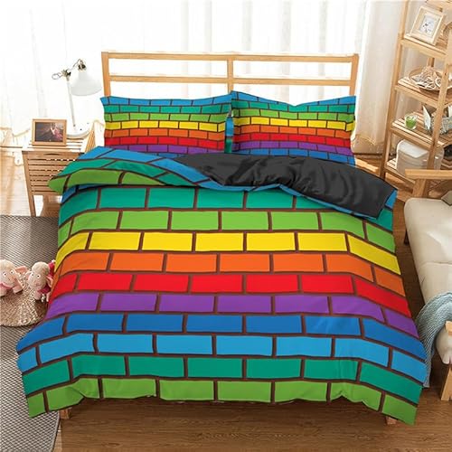 Bettwäsche 155x220 Regenbogen-Rechteck Bettbezüge 3 Teilig Weich und Atmungsaktiv Pflegeleicht Premium Mikrofaser Bettwäsche mit Reißverschluss für Kinder Jugendliche und 2 Kissenbezug 80x80 cm von ILMIRA