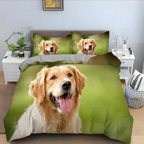 ILMIRA Bettwäsche 135x200 Golden Retriever Bettwäsche 3 Teilig Traumhaft Weich Allergiker Mikrofaser Einzelbett Bettbezug mit Reisverschluss für Kinder und Erwachsene und 2 Kissenbezug 80x80 cm von ILMIRA