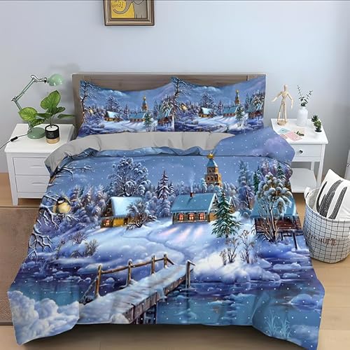 ILMIRA Bettwäsche 135x200 Weihnachtsschnee Bettwäsche 3 Teilig Traumhaft Weich Allergiker Mikrofaser Einzelbett Bettbezug mit Reisverschluss für Kinder und Erwachsene und 2 Kissenbezug 80x80 cm von ILMIRA