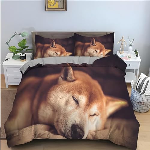 ILMIRA Bettwäsche 90x200 Gelber Shiba Inu 3D-Digitaldruck Kinderbettwäsche-Set, Mikrofaser-Bettbezug mit Reißverschluss + 2 Kissenbezüge 80x80 cm von ILMIRA