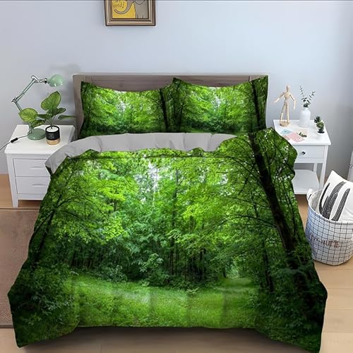 ILMIRA Bettwäsche 90x200 GrüNer Wald 3D-Digitaldruck Kinderbettwäsche-Set, Mikrofaser-Bettbezug mit Reißverschluss + 2 Kissenbezüge 80x80 cm von ILMIRA