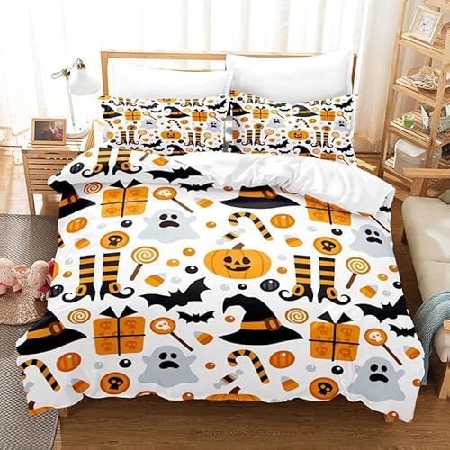 ILMIRA Bettwäsche 90x200 Halloween-KüRbis 3D-Digitaldruck Kinderbettwäsche-Set, Mikrofaser-Bettbezug mit Reißverschluss + 2 Kissenbezüge 80x80 cm von ILMIRA