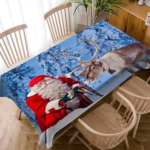 Tischdecke Weihnachten Alter Mann Abwaschbare Tischdecken Pflegeleicht Antifouling Rechteckige Tischdecken für Home Küche Schulanfang Deko Picknick Stehtisch Weihnachten Tischdecken (152x259 cm) von ILMIRA