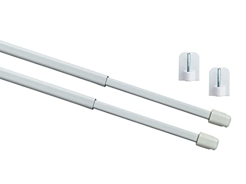 ILODA 2X Gardinenstangen, Vitragestangen für Scheibengardinen weiß aus Metall/Kunststoff ausziehbar von 60-100cm + 4 Klebehaken weiß, Scheibenstangen ohne Bohren von ILODA