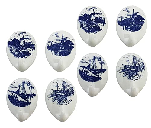ILODA 8 Klebe-Haken aus Plastik Motiv Holländer-Mühle oval, selbstklebend ca. 5,2 x 3,8 cm für z.B. Wand, Bad, Küche usw. Klebehaken aus Plastik z.B. für Fliesen, Hafthaken von ILODA