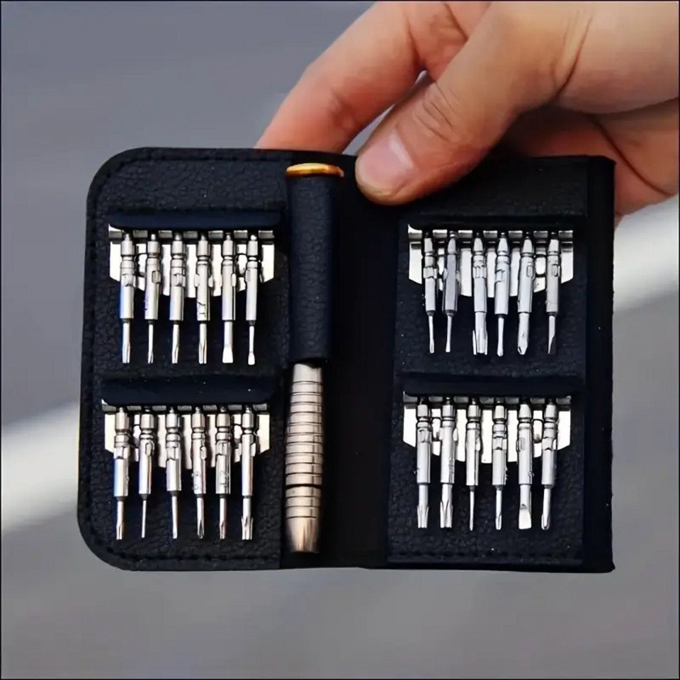 ILOKEN Bit-Schraubendreher 25 in 1 mini Präzisionsschraubendreher Set Torx Schlitz Kreuz fein, Mini Set für die Hosentasche, praktisches Lederetui von ILOKEN