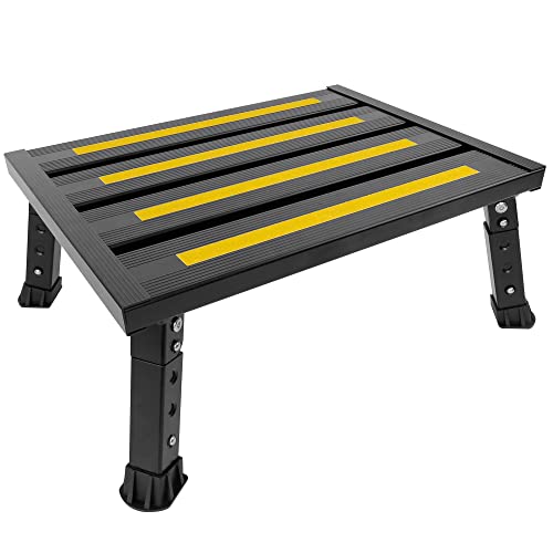ILOKNZI Aluminium Klapptritt Trittleiter 1 stufe Arbeitsplattform Wohnmobiltrittstufen Max Belastung 350 kg für Camping/Autowäsche/Küche, faltbare, höhenverstellbare Hockerleiter mit Anti-Rutsch-Matte von ILOKNZI