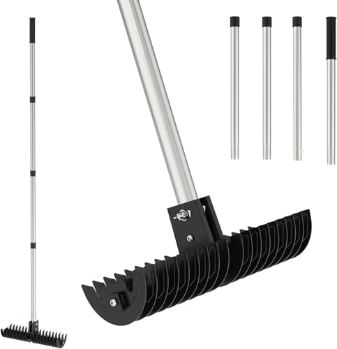 Vertikutierrechen für Rasenpflege, 38–173 cm Teleskopstiel, 15-Zoll-Rechenkopf mit 18 Stahlzinken, 0–15° Verstellbarer Winkel – robuster Rasenrechen zum Entfernen von abgestorbenem Gras und Moos Vertikutierrechen für Rasenpflege, 38–173 cm Teleskopstiel, 15-Zoll-Rechenkopf mit 18 Stahlzinken, 0–15° Verstellbarer Winkel – robuster Rasenrechen zum Entfernen von abgestorbenem Gras und Moos von ILOKNZI