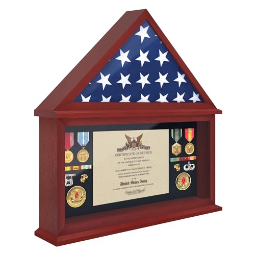 ILOT Big Military Shadow Box Flagge für Veteranen-Beerdigungsflagge (Mahagoni) von ILOT