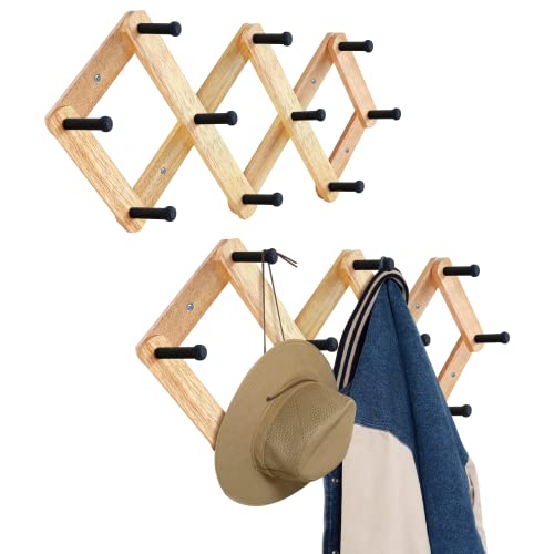 ILOT Erweiterbare Wandgarderobe aus Holz im Akkordeon-Stil, 10 Haken/Heringe, geeignet zum Aufhängen von Hüten, Mänteln, Geldbörsen, Tassen, Handtüchern, Regenschirmen von ILOT