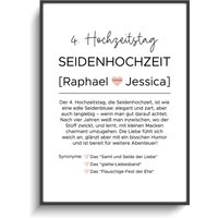 Poster Din A4 Personalisiert Definition Seidenhochzeit, 4. Hochzeitstag Geschenk, Individuelles Ehe Jubiläum Bild, Geschenkidee Jahrestag von ILOTANAmotive