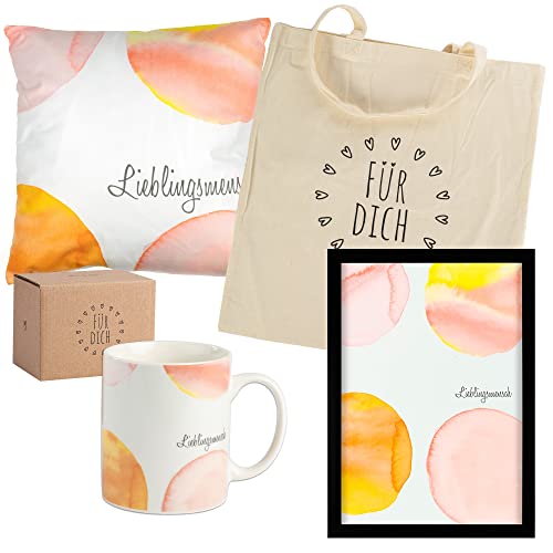 ILP Geschenkset Lieblingsmensch Tasse Kissen und Bilderrahmen - Geschenke für Besten Freund Beste Freundin - Herzensmensch Tasse Bild Kissenbezug mit Füllung - Geschenke Erwachsene Kleinigkeiten von ILP GMBH I LOVE PRODUCTS