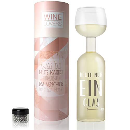 ILP GMBH I LOVE PRODUCTS Wine Lovers Weinflasche Glas Heute nur ein Glas - Weinglas Flasche XXL mit Spruch - Weinglas lustig als perfekte Geschenkidee - inkl. Reinigungsperlen von ILP GMBH I LOVE PRODUCTS