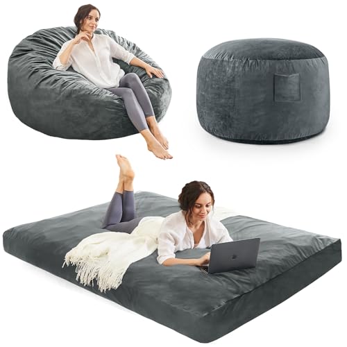 Sitzsack-Stühle für Erwachsene – riesiger Sitzsack-Stuhl umwandelbares Sitzsack-Bett – Sitzsack mit Mikrofaser-Bezug/Möbelschaum-Füllung – Sitzsack, Couch, Sofa im Schlafzimmer, Schlafsaal von ILPEOD
