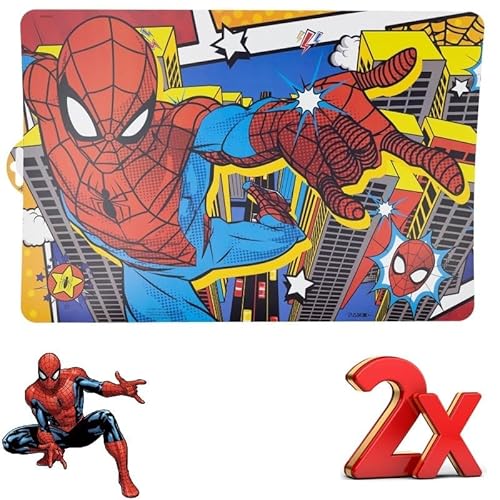 2 Stück Platzdeckchen Amerikanische Kunststoff-Untersetzer für Frühstück und Mittagessen Kinder Spiderman von ILS I LOVE SHOPPING