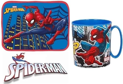 ILS I LOVE SHOPPING 2-teiliges Frühstücks-Snack-Set mit faltbarem, weichem, faltbarem Tischset und Becherbecher 350 ml für die Mikrowelle (Spiderman) von ILS I LOVE SHOPPING