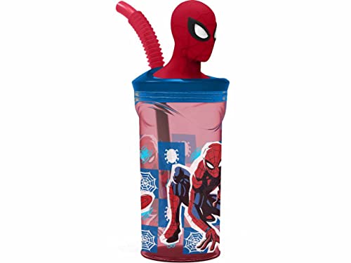 ILS I LOVE SHOPPING 360 ml Glas mit Strohhalm und 3D-Figur für Kinder BPA frei Spiderman von ILS I LOVE SHOPPING