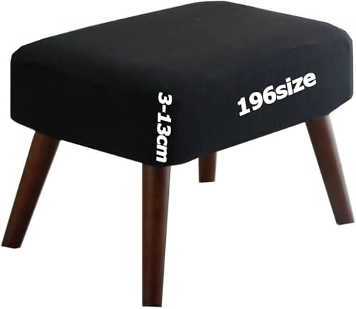 Hockerbezug Quadratisch Ottoman Cover Fußbank Schonbezug Stretch Fußhocker Husse Soft Beschützer Jacquard Slipcovers Sitzhocker mit Elastic Bottom Rund Rechteckig Waschbar Anpassbar(Schwarz,45 x 45 cm von ILiemao