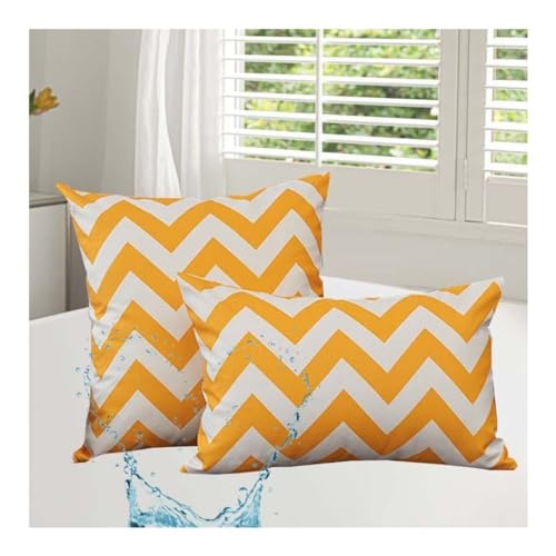 Kissenbezüge 2er set Wasserdichter Kissenbezug Outdoor Kopfkissenbezug KissenhüLle Zierkissenbezug Zierkissen Kissen Dekokissen Sofakissen Bezug Pillowcase Polyester mit ReißVerschluss(Orange V,70x45 von ILiemao