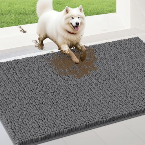IM HOME Extra große graue Schmutz-Fußmatten für Hunde, Chenille, saugfähig, rutschfest, schwere Fußmatte für den Innenbereich, weiche Hundebett-Matte für den Eingangsbereich, Schlammpfoten, 152,4 x von IM HOME
