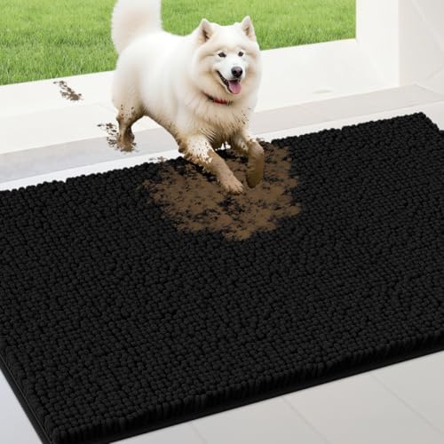 IM HOME Extra große schwarze Schmutz-Fußmatten für Hunde, Chenille, saugfähige Hundematte, rutschfest, schwere Fußmatte für den Innenbereich, weiche Hundebett-Matte für Eingangsbereich, Schlammpfoten von IM HOME