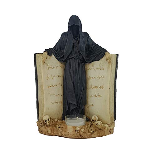 Teelichthalter Reaper mit Buch Gothic Figur Grusel Halloween Fantasy Deko Sensemann Vater Tod von IM