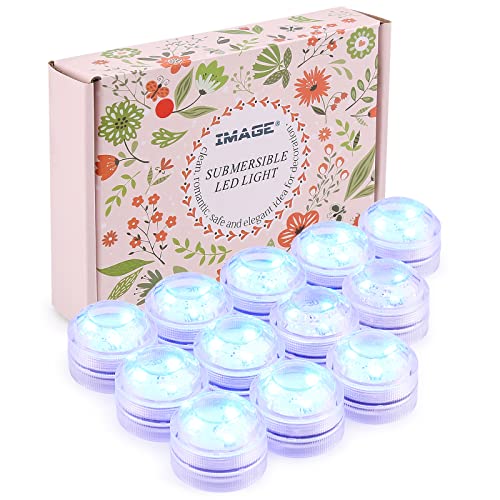 IMAGE 12 Stück LED Teelichter Unterwasser Batteriebetriebene Kerzen Wasserdichte Submersible Tea Lights Dekoration für Party, Hochzeit, Teich, Pool, Garten und Bad, Blau von IMAGE