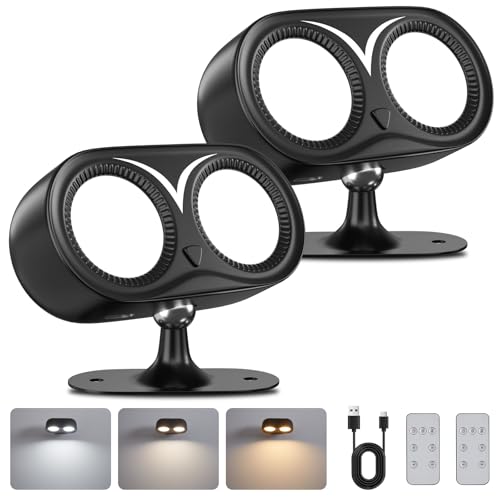 IMAGE Wandleuchte Innen, 2 Stück USB Wiederaufladbare Dual Cylinder superhelle kabellose LED-Wandlampe, 3 Farbtemperaturen & 3 Helligkeitsstufen, 360° drehbares, Lampe für Wohnzimmer Lernzimmer Flur von IMAGE